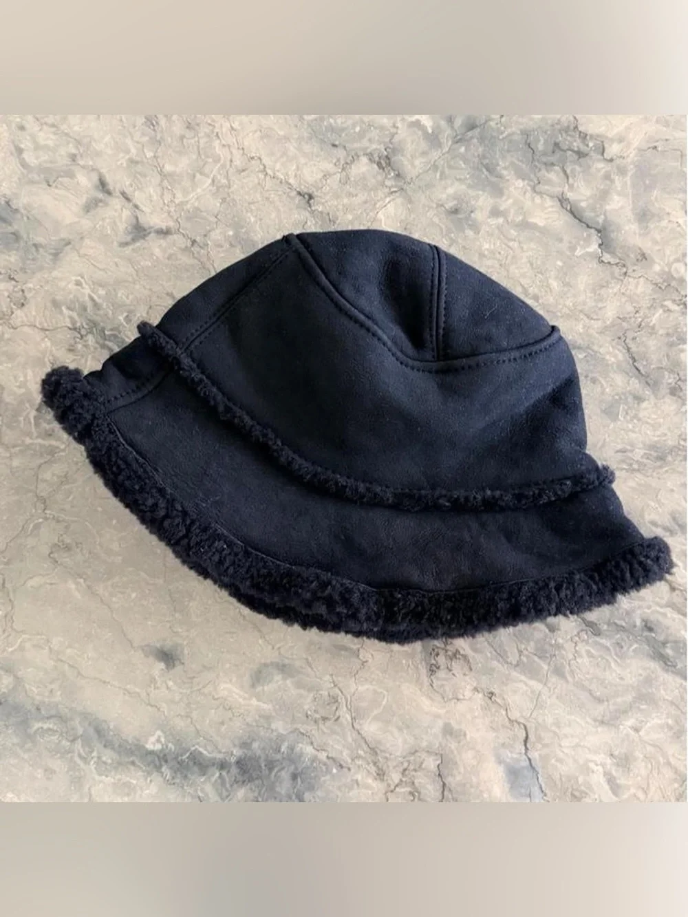 UGG Black Suede Shearling Bucket Hat